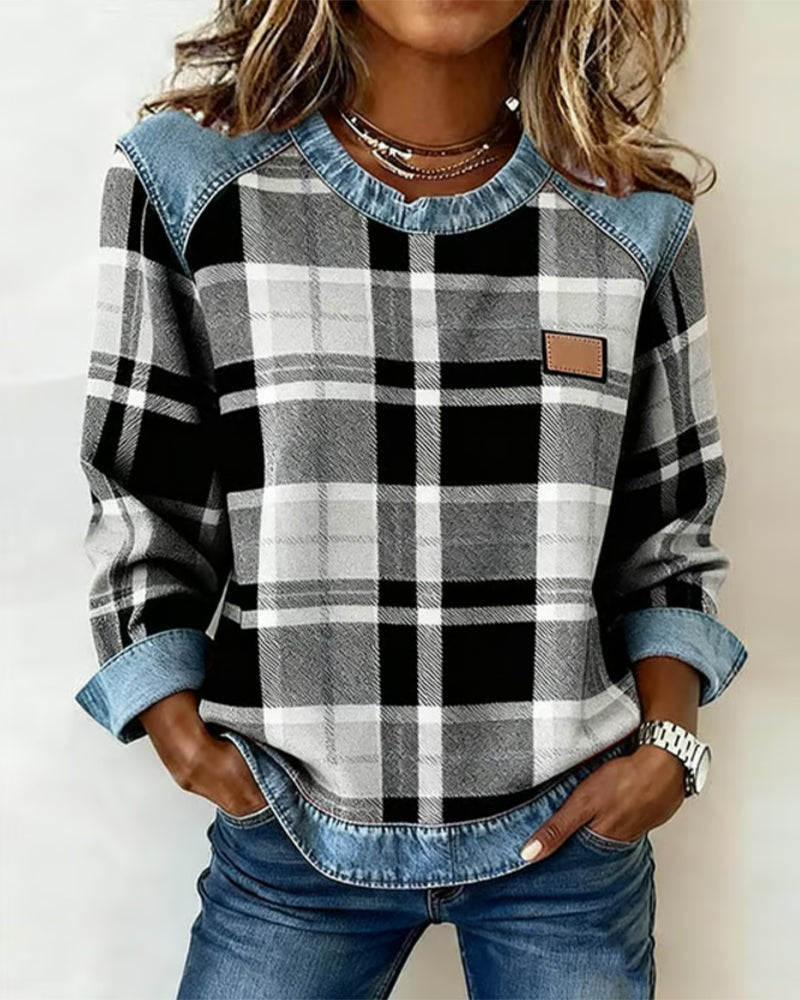 Isadee | Sweat-shirt en denim patchwork décontracté