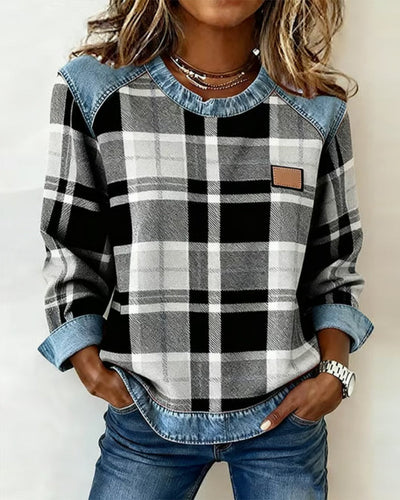 Isadee | Sweat-shirt en denim patchwork décontracté
