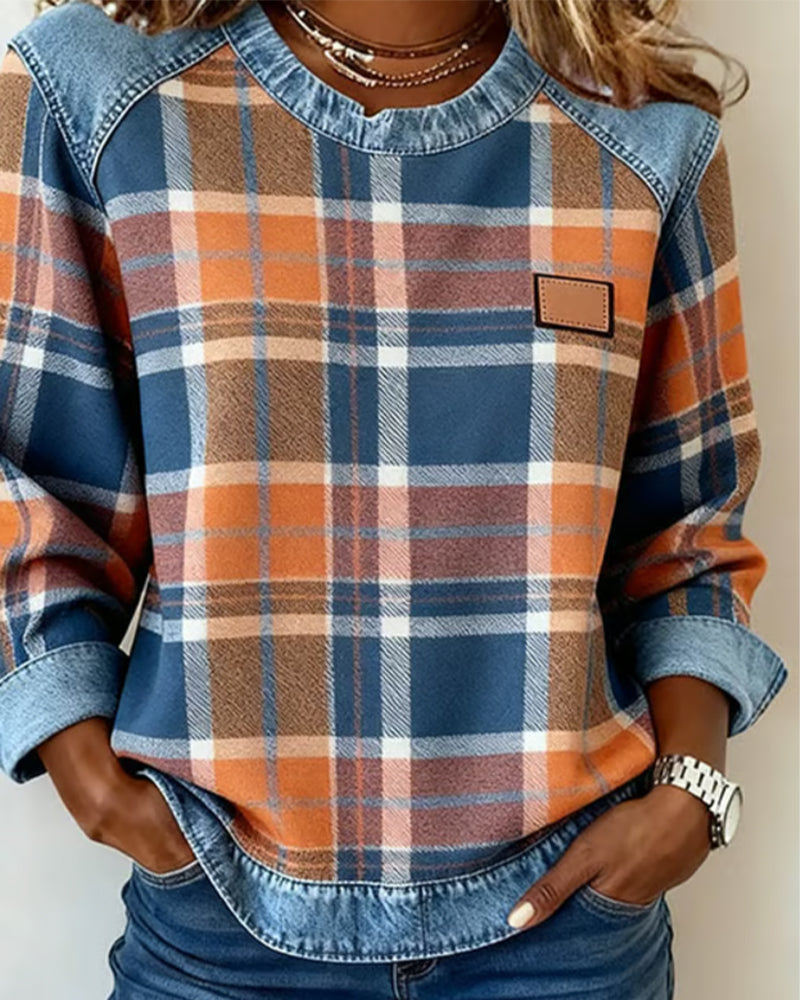 Isadee | Sweat-shirt en denim patchwork décontracté