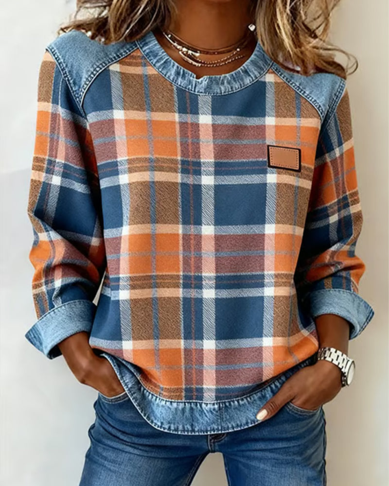 Isadee | Sweat-shirt en denim patchwork décontracté