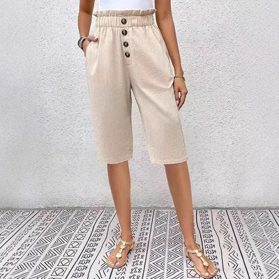 Éloane - Bermuda Boutonné Lin-Coton