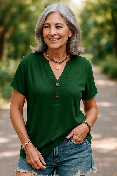 Merisa - Blouse Chic à Col V et Manches Courtes