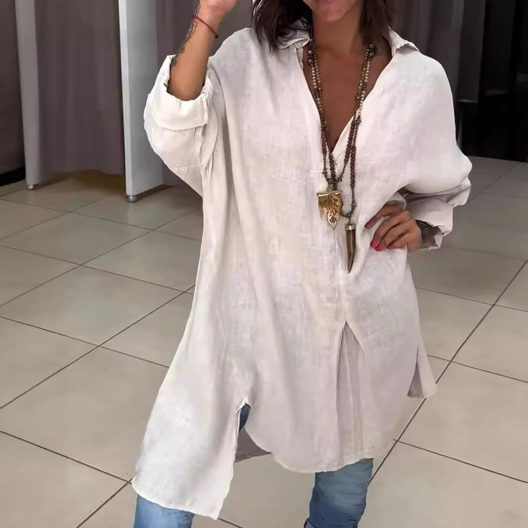 Melis -  Chemise d'été en Coton et Lin avec Décolleté en V